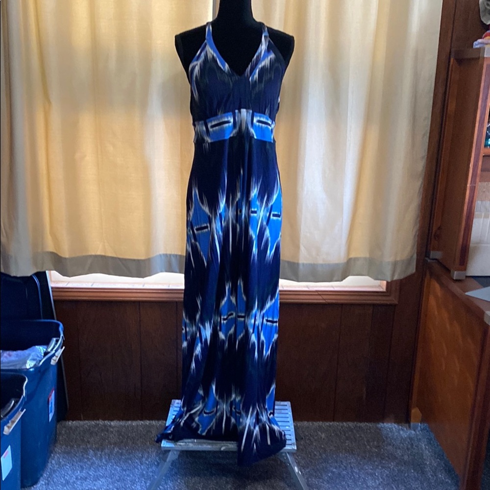 Elegant Blue and White Maxi Dress